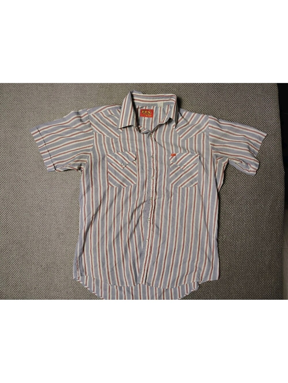 Vintage Ely Plains Western Shirt Pearl Snap Short Sleeve Stripe Men's Size L